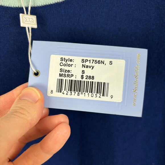 Sail to Sable NEW Cashmere Sweater Tassels Blue Mint Small preppy classic - Picture 8 of 8